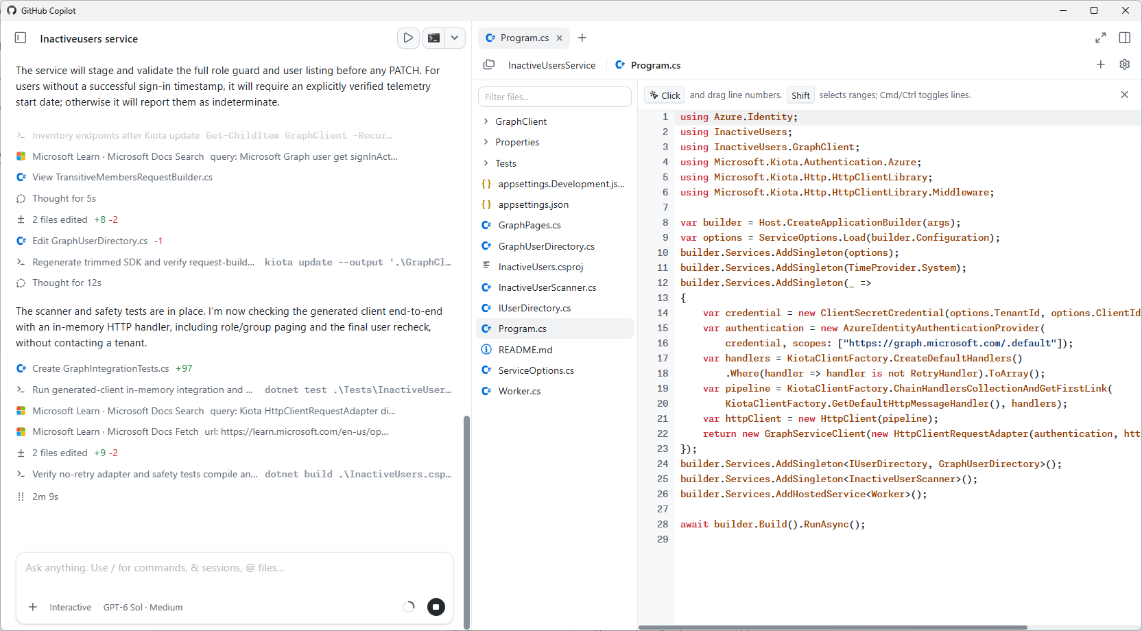 Generated .NET service in the Copilot App