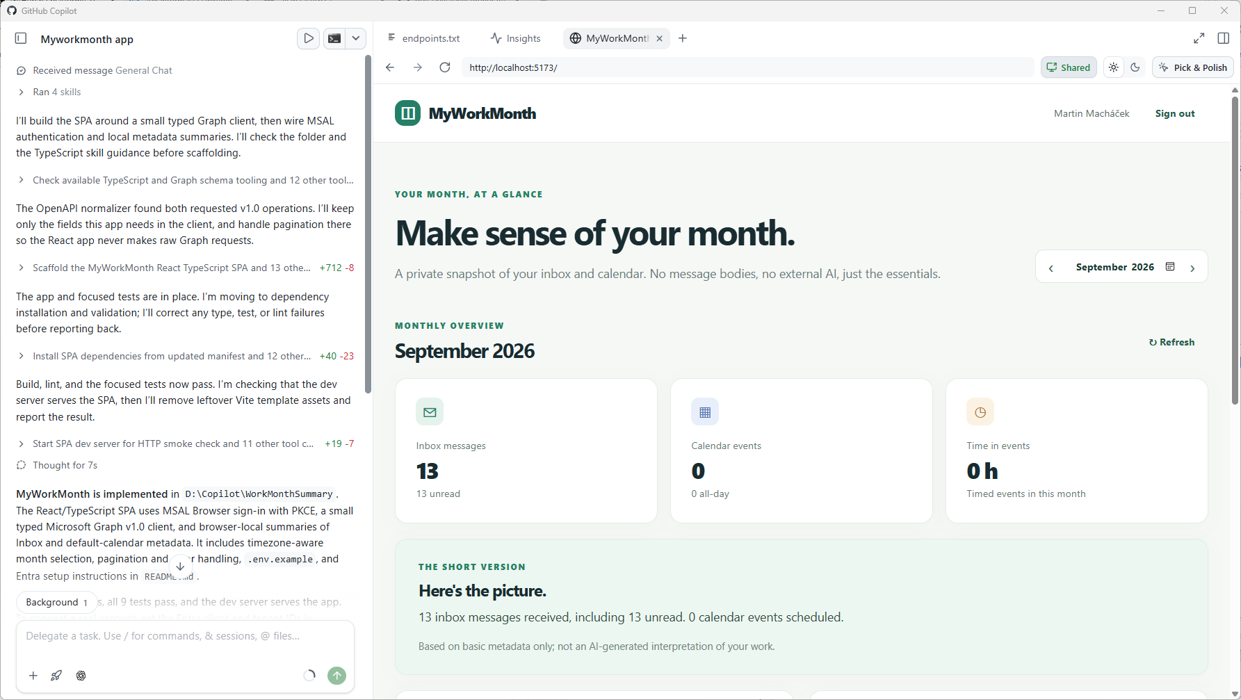 Preview of the MyWorkMonth application
